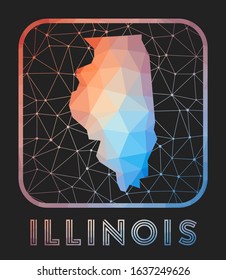 Illinois map design. Vector low poly map of the us state. Illinois icon in geometric style. The us state shape with polygnal gradient and mesh on dark background.