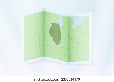 Illinois map, folded paper with Illinois map. Vector illustration.