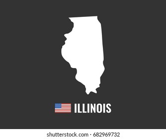 Illinois map isolated on black background silhouette. Illinois USA state. American flag. Vector illustration.
