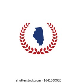 Illinois Map And Laurel Wreath Logo Design Template