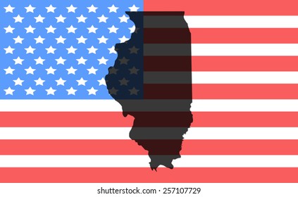 illinois  map on a vintage american flag background