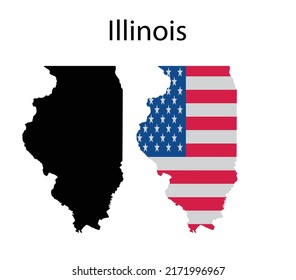 Illinois Map Silhouette and Icon Vector Illustration 