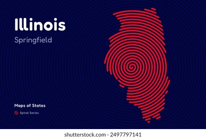 Illinois Map in Spiral Formation: Springfield Takes Center Stage. Fingerprint and stripes pattern. American states maps.