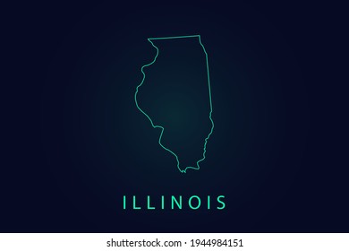 Illinois Map- State of USA Map International vector template with thin black outline or outline graphic sketch style and Green color isolated on dark background - Vector illustration eps 10