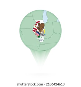 Illinois map, stylish location icon with Illinois map and flag. Green pin icon.