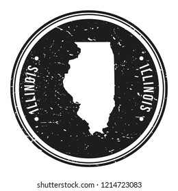 Illinois Map Symbol Round Design Stamp Travel and Business