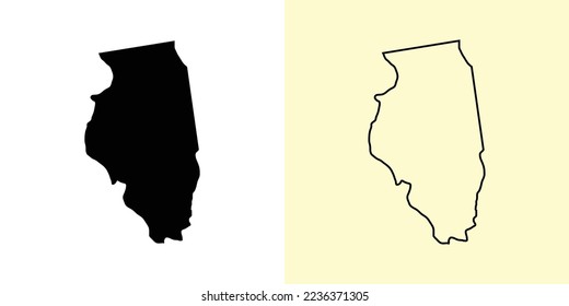 Illinois map, United States (USA), Americas. Filled and outline map designs. Vector illustration