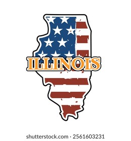 Illinois Map with USA Flag Design, Patriotic Vector Illustration