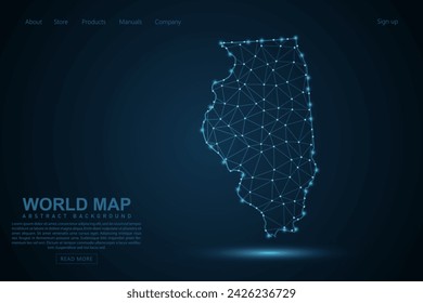 Illinois Map - USA Map mash line and point scales on blue technology background. Wire Frame 3D mesh polygonal network line, design sphere, dot and structure - Vector illustration eps 10