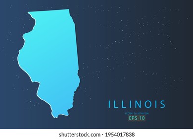 Illinois Map - USA, United States of America map, World Map International vector template with 3d, gradient blue color and stars isolated on galaxy background - Vector illustration eps 10