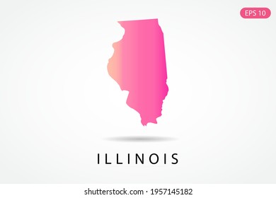 Illinois Map - USA, United States of America map, World Map International vector template with Pink gradient color isolated on white background - Vector illustration eps 10