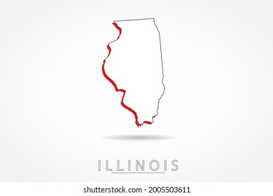 Illinois Map - USA, United States of America map, World Map International vector template with red and outline graphic sketch style isolated on white background - Vector illustration eps 10