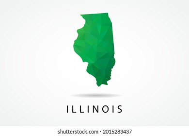 Illinois Map - USA, United States of America map, World Map International vector template, low polygon style with green color isolated on white background - Vector illustration eps 10