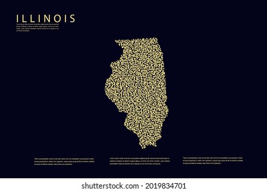 Illinois Map - USA, United States of America map, World Map International vector template with Gold grid on dark background - Vector illustration eps 10