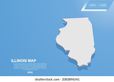 Illinois Map - USA, United States of America Map vector template with isometric style including shadow, white color on blue background for design, website - Vector illustration eps 10