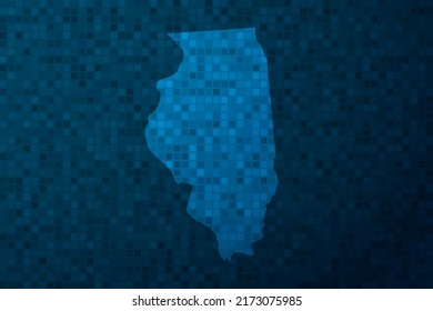 Illinois Map - USA, United States of America Map vector template with technology style isolated on blue pixel background for education, design, website, infographic - Vector illustration eps 10