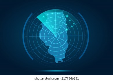 Illinois Map - USA, United States of America Map vector template with futuristic circle radar style HUD, GUI, UI interface isolated on blue background for design - Vector illustration eps 10