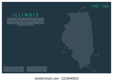 Illinois Map - USA, United States of America Map vector template with Grey dots, grid, grunge, halftone style isolated on green background for infographic, design - Vector illustration eps 10