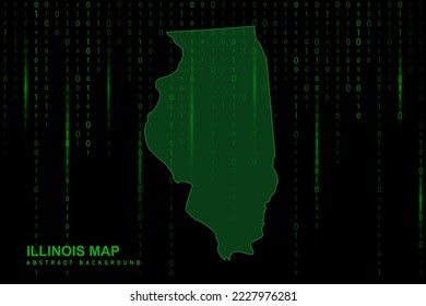 Illinois Map - USA, United States of America Map vector template with Matrix green binary computer code background including light for design, hacker concept - Vector illustration eps 10