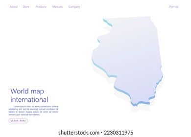 Illinois Map - USA, United States of America Map vector template with isometric style including shadow, purple and blue color isolated on white background - Vector illustration eps  10