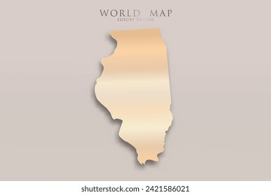 Illinois Map - USA, United States of America Map vector template with 3D, gold luxury design including shadow on bright background for design, education, website - Vector illustration eps 10