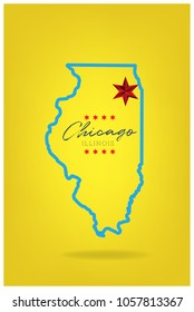 Illinois map with word chicago and star vector eps 10