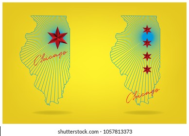 Illinois map with word Chicago and star. Logo design for souvenir print, coffee mug cap, T-shirt printing.  vector eps 10. 