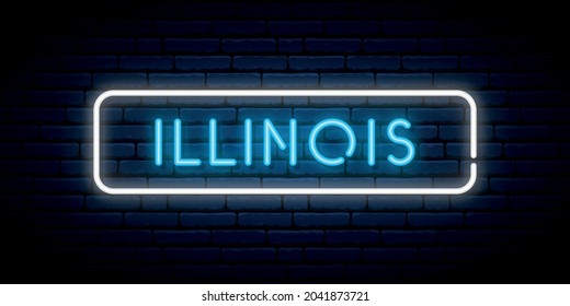 Illinois neon signboard. Glowing banner. Stock vector illustration.