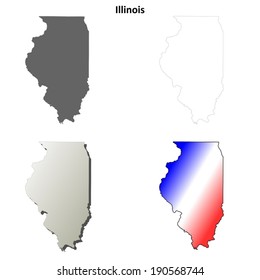 Illinois outline map set - vector version