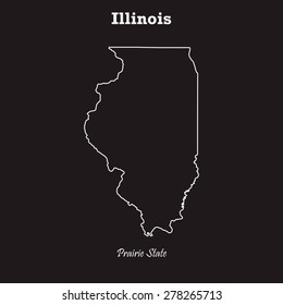 Illinois outline map, stroke. Name of state. Line style. Vector EPS8