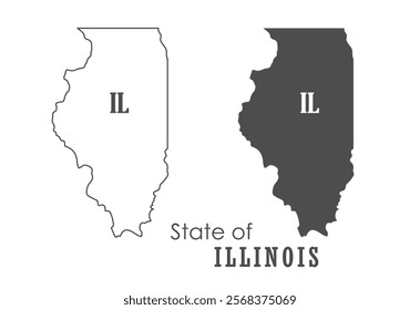 Illinois. The outline and silhouette of the state with the abbreviated abbreviation of the name. The state border. A template for the design of printed products
