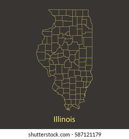Illinois outline,stroke of map with administrative division. Vector illustration svg