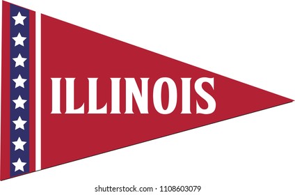 Illinois Pennant, State Flag, Isolated Triangle Red White Blue Stars Stripes American Banner Icon Vector