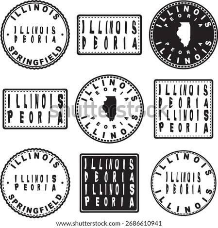 Illinois Peoria Round Seal Map Design