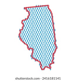 Illinois population map. Stick figures people map with bold red translucent state border. Pattern of men and women icons. Isolated vector illustration. Editable stroke.