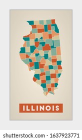Illinois poster. Map of the US state with colorful regions. Shape of Illinois with US state name. Radiant vector illustration.