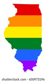 Illinois pride gay vector map with rainbow flag colors. United States of America. Gay flag over map of Illinois state. Rainbow flag. 