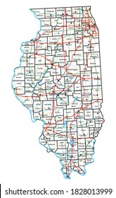 Illinois road and highway map. Vector illustration.