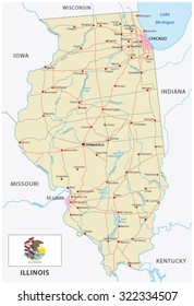 Illinois road map with flag