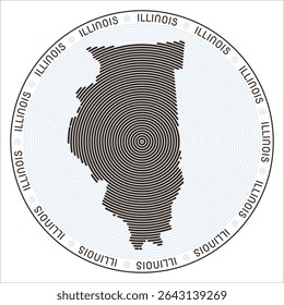 Illinois round logo design. State shape build of rings. Illinois text around the state. Vector Illustration.