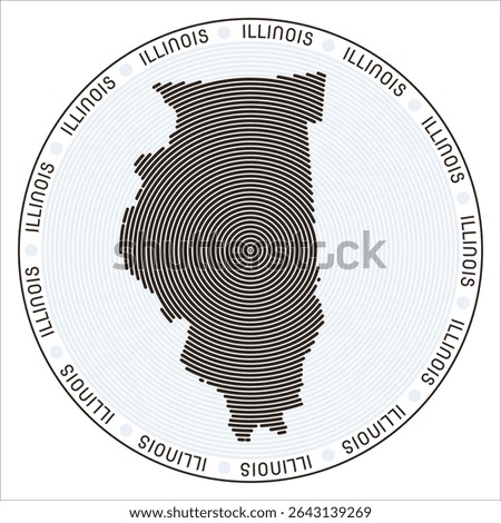 Illinois round logo design. State shape build of rings. Illinois text around the state. Vector Illustration.