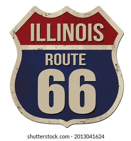 Illinois, Route 66 vintage rusty metal sign on white background, vector illustration