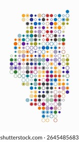 Illinois, shape of the state build of colored cells. Digital style map of the Illinois on white background. Large size circle blocks. Modern vector illustration.