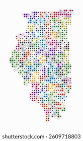 Illinois, shape of the state built of colored cells. Digital style map of Illinois on white background. Small size square blocks. Artistic vector illustration.