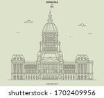 Illinois State Capitol in Springfield, USA. Landmark icon in linear style