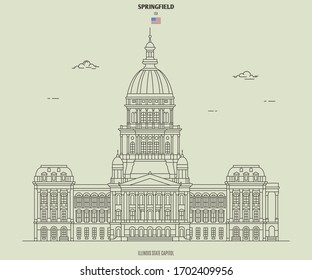 Illinois State Capitol in Springfield, USA. Landmark icon in linear style