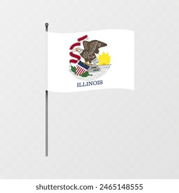 Illinois state flag on flagpole. Vector illustration.