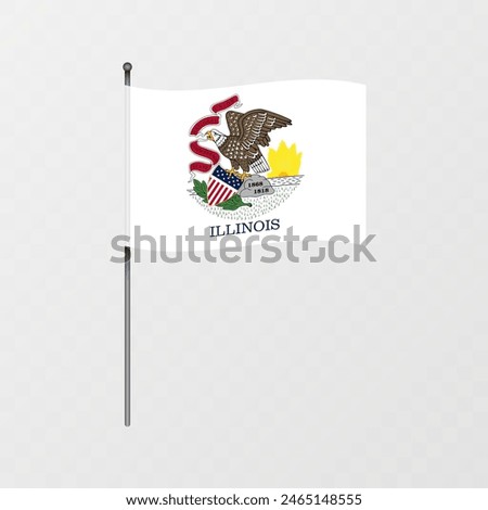 Illinois state flag on flagpole. Vector illustration.