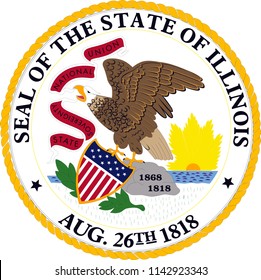 Illinois State Flag Seal Love Heart United States America American Illustration
