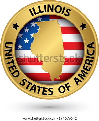Illinois state gold label with state map, vector illustration
